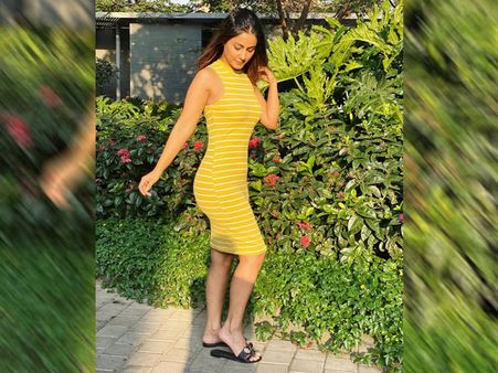 Hina Khan In A Striped Midi