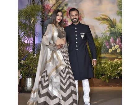 Sonam Kapoor Ahuja In Brown & Grey Lehenga For Reception