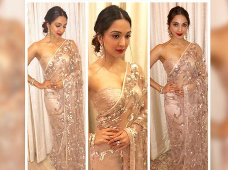 Kiara Advani In A Neutral-Toned Tulle Saree