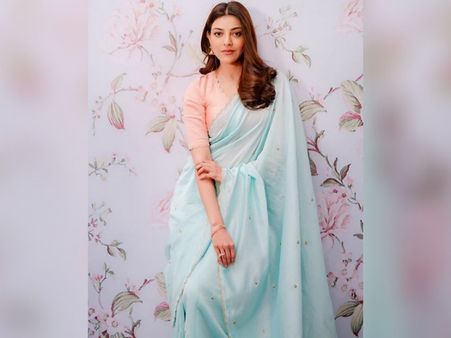 Kajal Aggarwal In A Powder Blue Saree