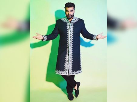 Arjun Kapoor In A Midnight-Blue Sherwani And Black Bottoms