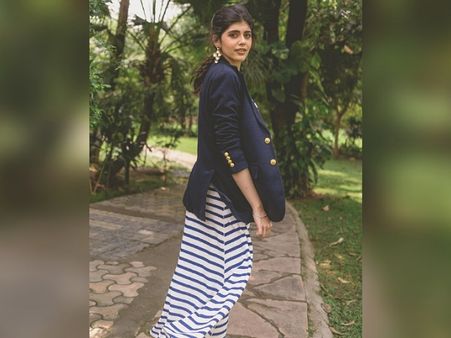 Sanjana Sanghi In A Striped Dress With Blazer