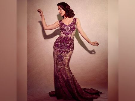 Elli AvrRam In A Dark-Pink Gown