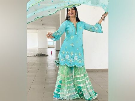 Hina Khan In A Blue And Green Sharara Suit