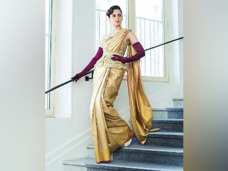 Kangana Ranaut In A Golden Handloom Saree