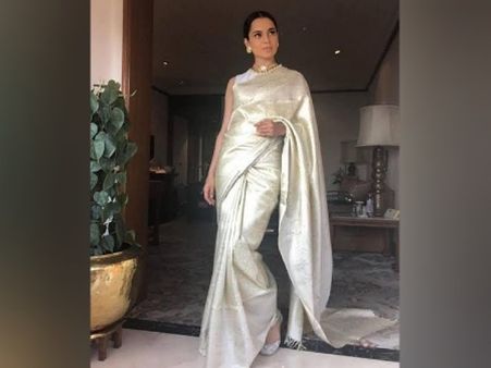 Kangana Ranaut In A Silver Handloom Saree
