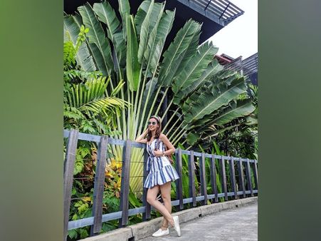 Sanaya Irani In A Blue And White Dress