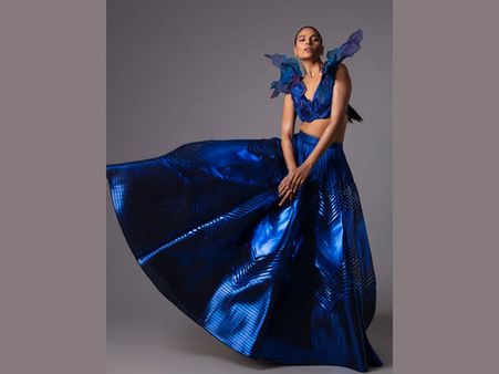 The Blue 3D Blouse And Structured Lehenga