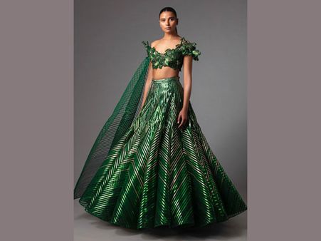 The Green 3D Blouse And Structured Lehenga