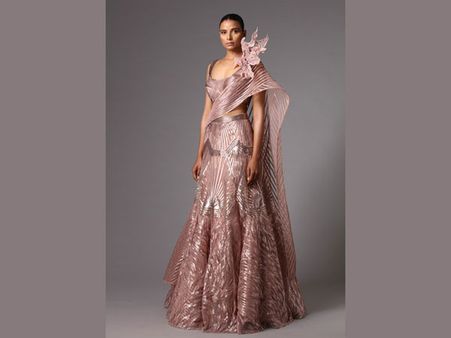 The 3D Rose Gold Structured Lehenga Saree