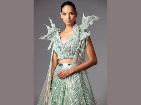 The Light-Green 3D Structured Lehenga