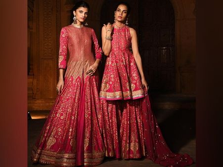 The Fuchsia Pink Sharara Suit And Jacket Lehenga For Bridesmaids