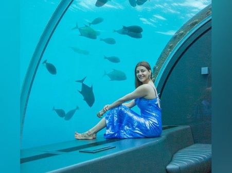 Kajal Aggarwal In A Blue Shiny Dress