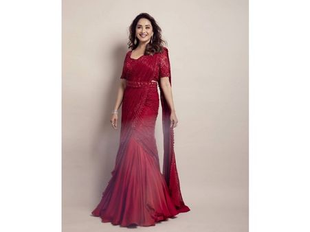 Madhuri Dixit In A Red Lehenga Saree