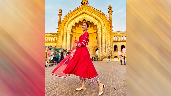 Ananya Panday in Red Anarkali Suit