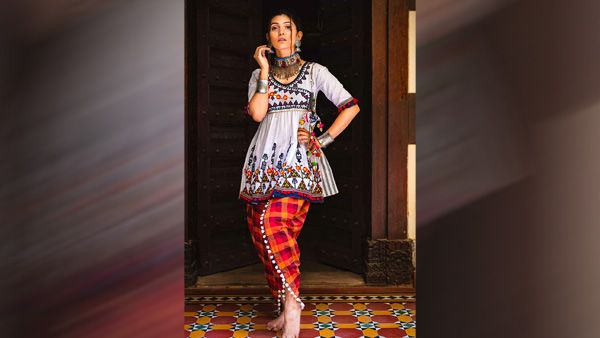 White Angarkha Top & Dhoti Pants