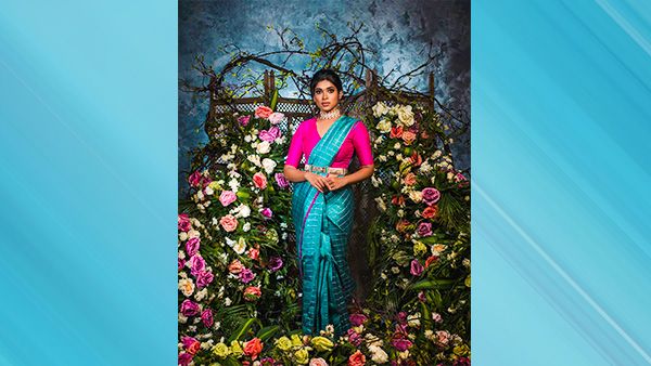 Dushara in Checkered Silk Saree