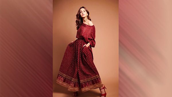 Alia Bhatt in Red Indo-Western Dress