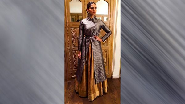 Sonam Kapoor in Grey Kurta and Palazzo