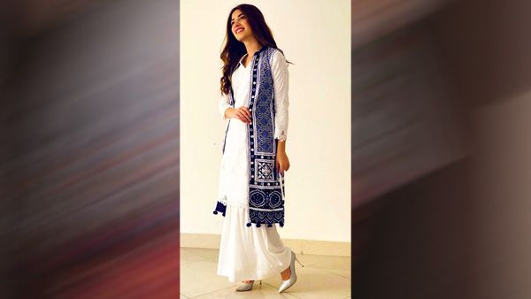 White Kurti & Contrast Jacket