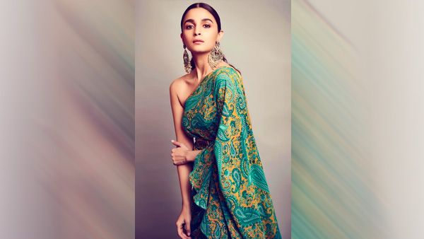 Alia Bhatt in Peacock Green Ruffles Saree