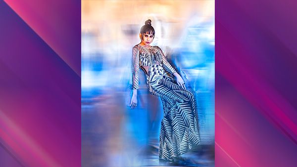 Sai Tamhankar in Gold-Black Stripes Dress