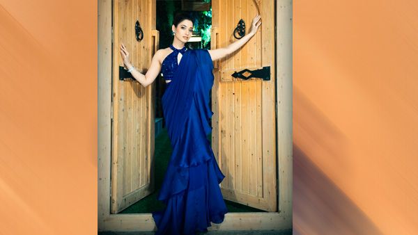 Tamannaah Bhatia in Blue Contemporary Saree