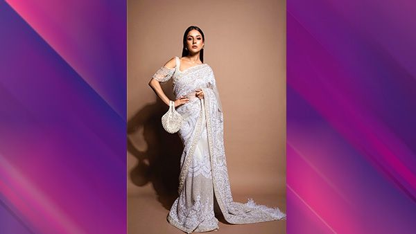 Shehnaaz Gill in White Sheer Saree