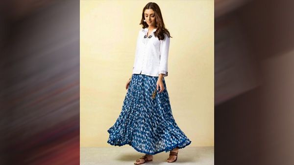 White Short Kurti & Printed Skirt
