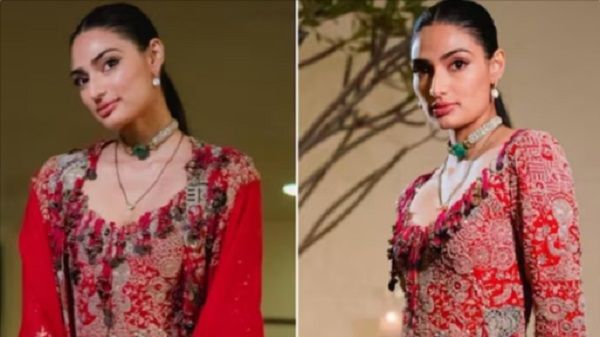 4. Red Lehenga With Sleek Ponytail For Post-Wedding Bash