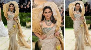 सोने की साड़ी और हीरे जड़ा ब्लाउज, ईशा अंबानी का Met Gala लुक