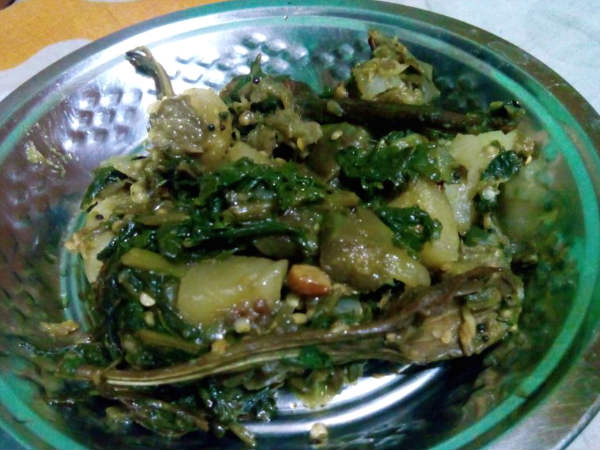 Spinach Potato And Brinjal Curry