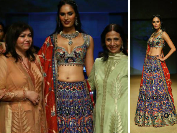 रेड एंड ब्‍लू लहंगें में पद्मालक्ष्‍मी 