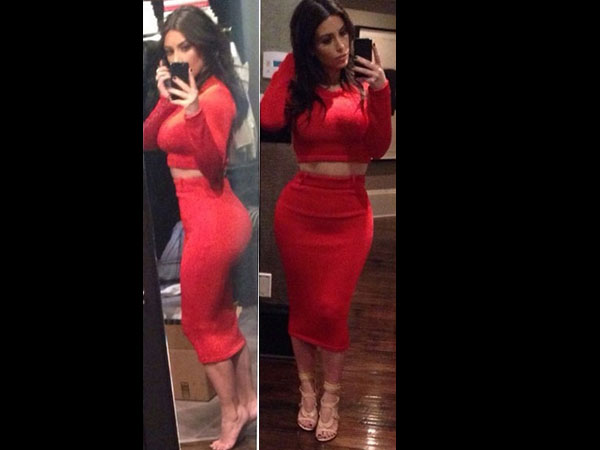 रेड ड्रेस में किम