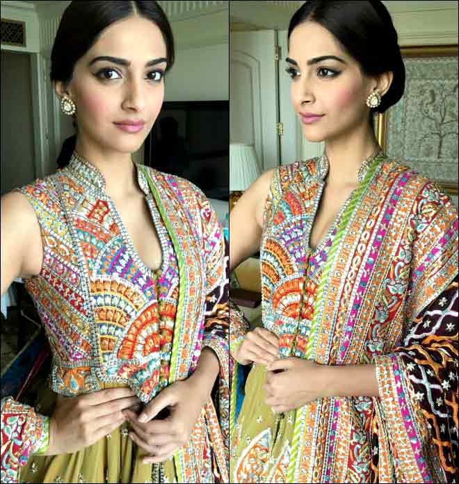  sonam-kapoor-wearing-folk-print-anarkali-and-estaa-earrings