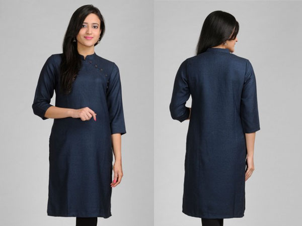 साइड बटन लॉन्‍ग कुर्ता