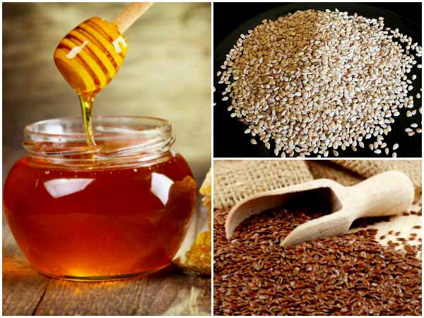 1. सन के बीज, तिल और शहद मिलाएँ: 