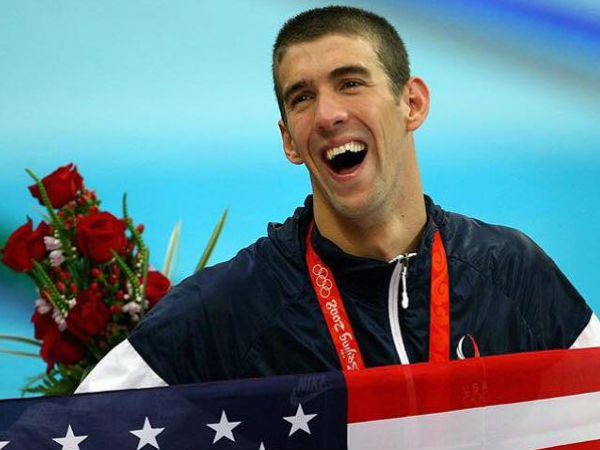 Michael Phelps with american flag 