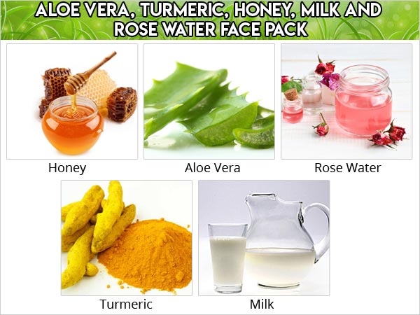 5. एलोवेरा, हल्दी, शहद, दूध और गुलाब जल मास्क,(डेथ स्किन के लिए)