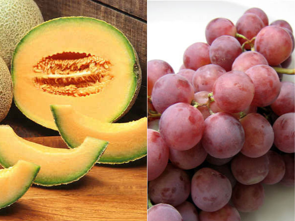  लाल अंगूर और खरबूजा 