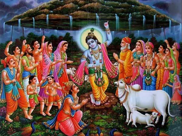 अपनी छोटी उंगली पर श्री कृष्ण ने उठाया गोवर्धन पर्वत
