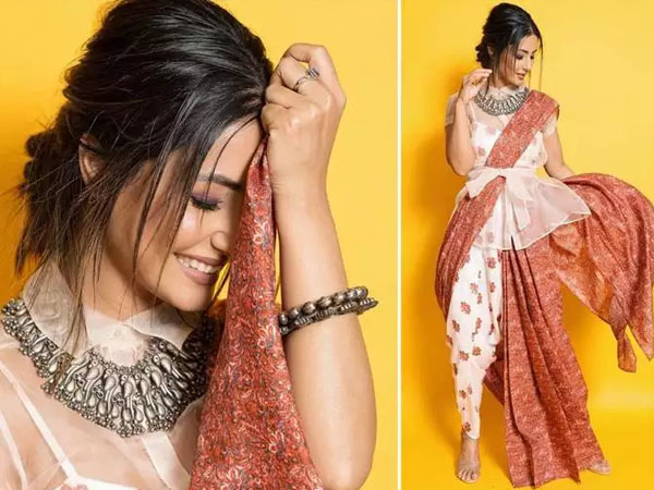 धोती साड़ी में हिना खान