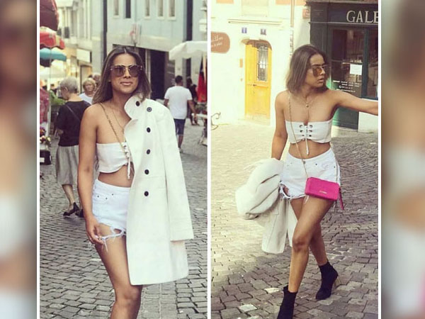 व्हाइट ट्यूब टॉप के साथ शॉर्ट्स