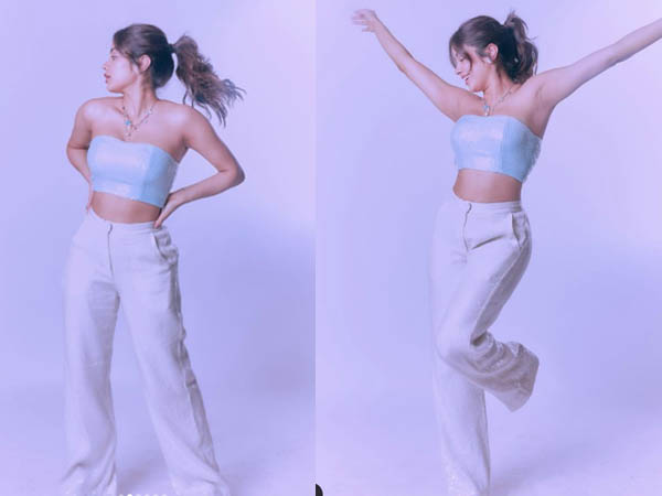 ऑफ शोल्डर ट्यूब टॉप और सीक्वेंस पैंट में जाह्नवी कपूर