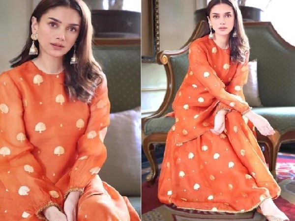ऑरेंज कुर्ता और स्कर्ट में अदिति राव हैदरी 
