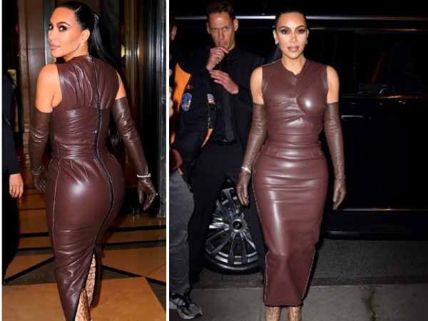Kim Kardashian Flaunts Her Style In Brown Leather Outfit