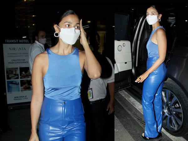 ब्लू लेदर पैंट में आलिया भट्ट