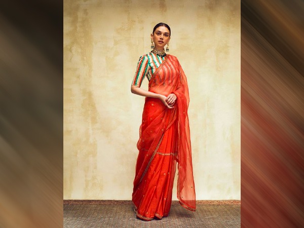 कढ़ाईदार ऑर्गेना सिल्क साड़ी