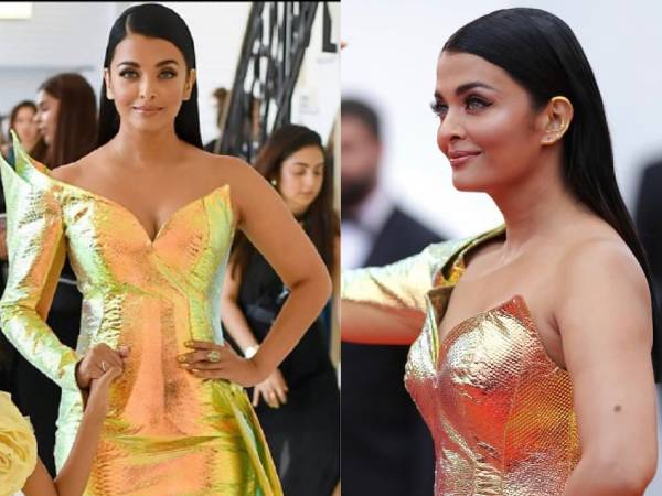 फिगर-हगिंग गोल्डन ट्यूब ड्रेस 