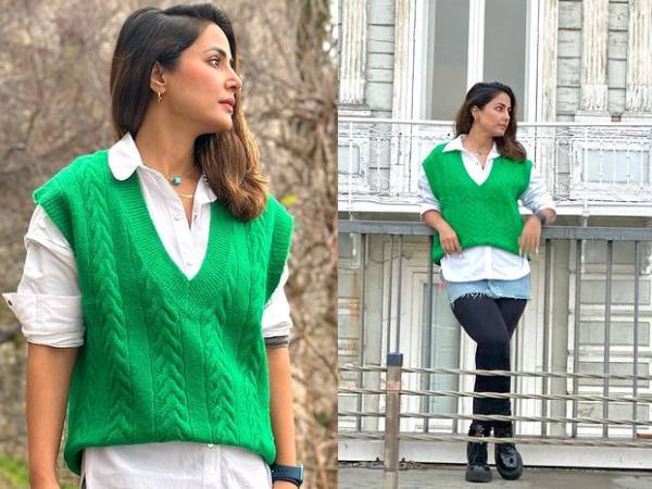 व्हाइट शर्ट एंड ग्रीन स्वेटर